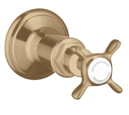 AXOR Absperrventil mit Kreuzgriff in brushed bronze, für die Unterputzmontage, abgebildet an einer Wand.